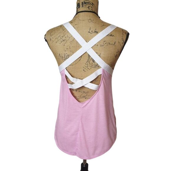 Nike Women's Pink Tank Top Sz M White Logo Straps Dri-Fit Athletic Workout Top - Picture 5 of 7